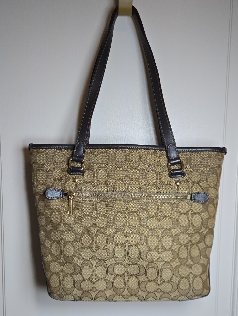 Coach Signature Canvas Tote in Tan and Dark Brown - Picture 2 of 12